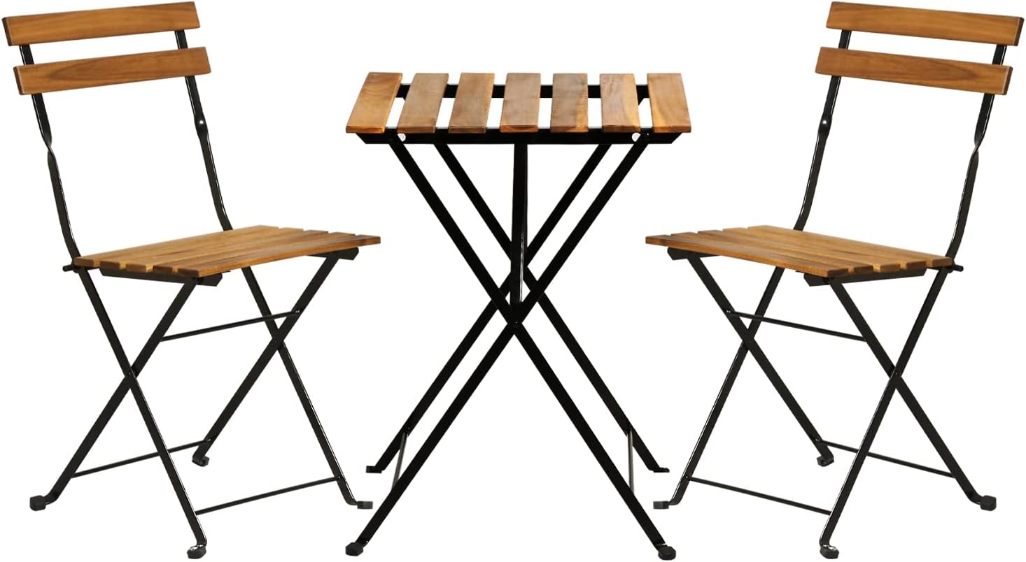 Outdoor Furniture Small - 3-teiliges klappbares Bistro-Set aus Naturholz für