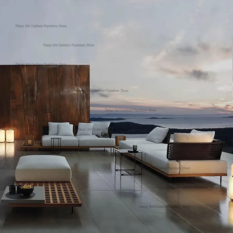 Outdoor Furniture On Sale - Italienischer Stil Hofvilla Massivholz Gartensofas Rattan-Geflecht