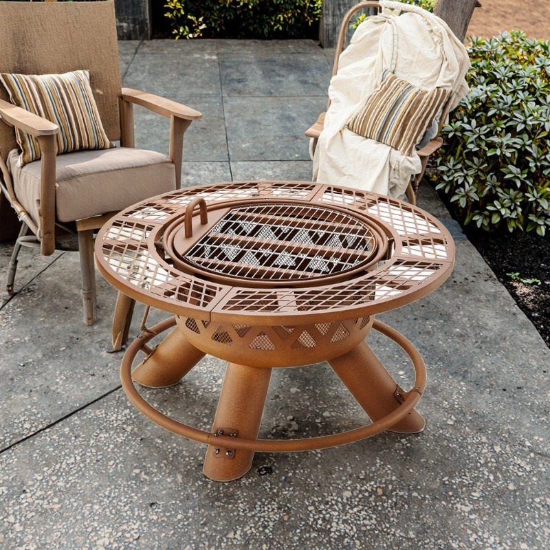 Outdoor Furniture With Fire Pit - 2026 Moderner Outdoor-Stahlgrill mit Holzkohle und