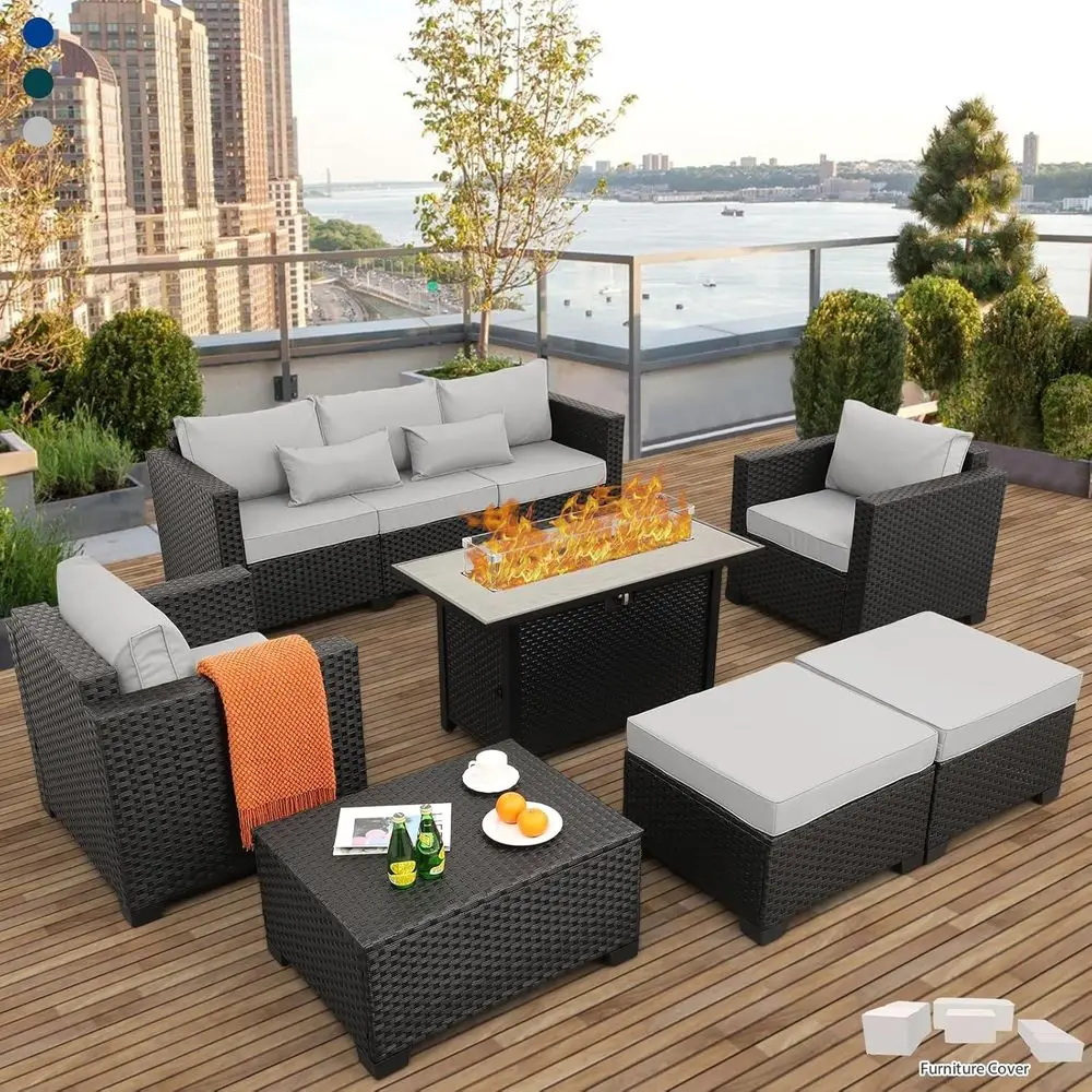 Outdoor Furniture With Fire Pit - 45-teiliges Outdoor-Terrassenmöbel-Set mit 7 Elementen, wetterfesten