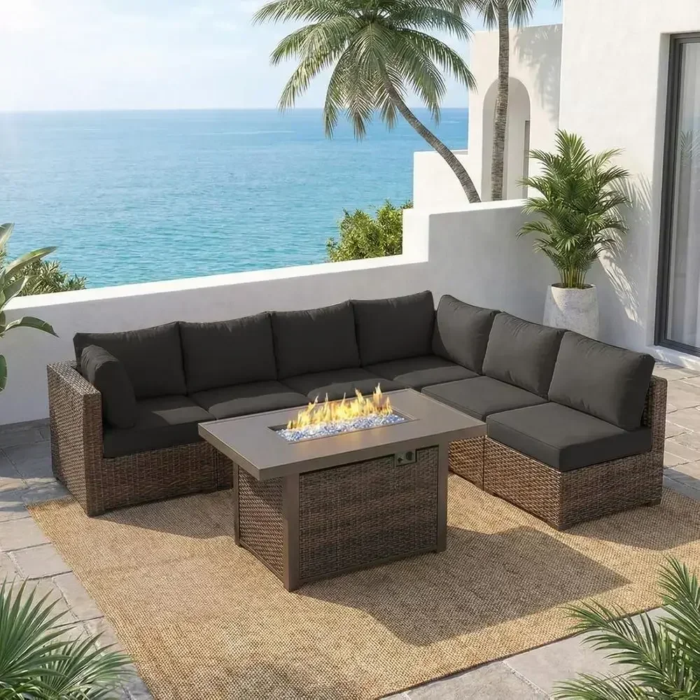 Outdoor Furniture With Fire Pit - 7-teiliges Gartenmöbel-Set mit 42 cm Feuerstelle,