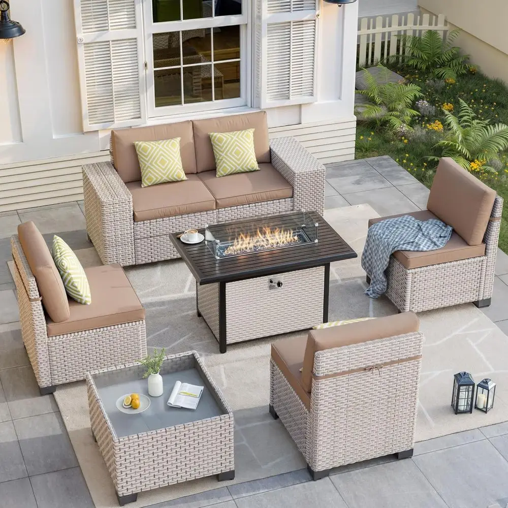 7-teiliges Outdoor-Terrassenmö – Outdoor Furniture With Fire Pit Bewertung und Preis