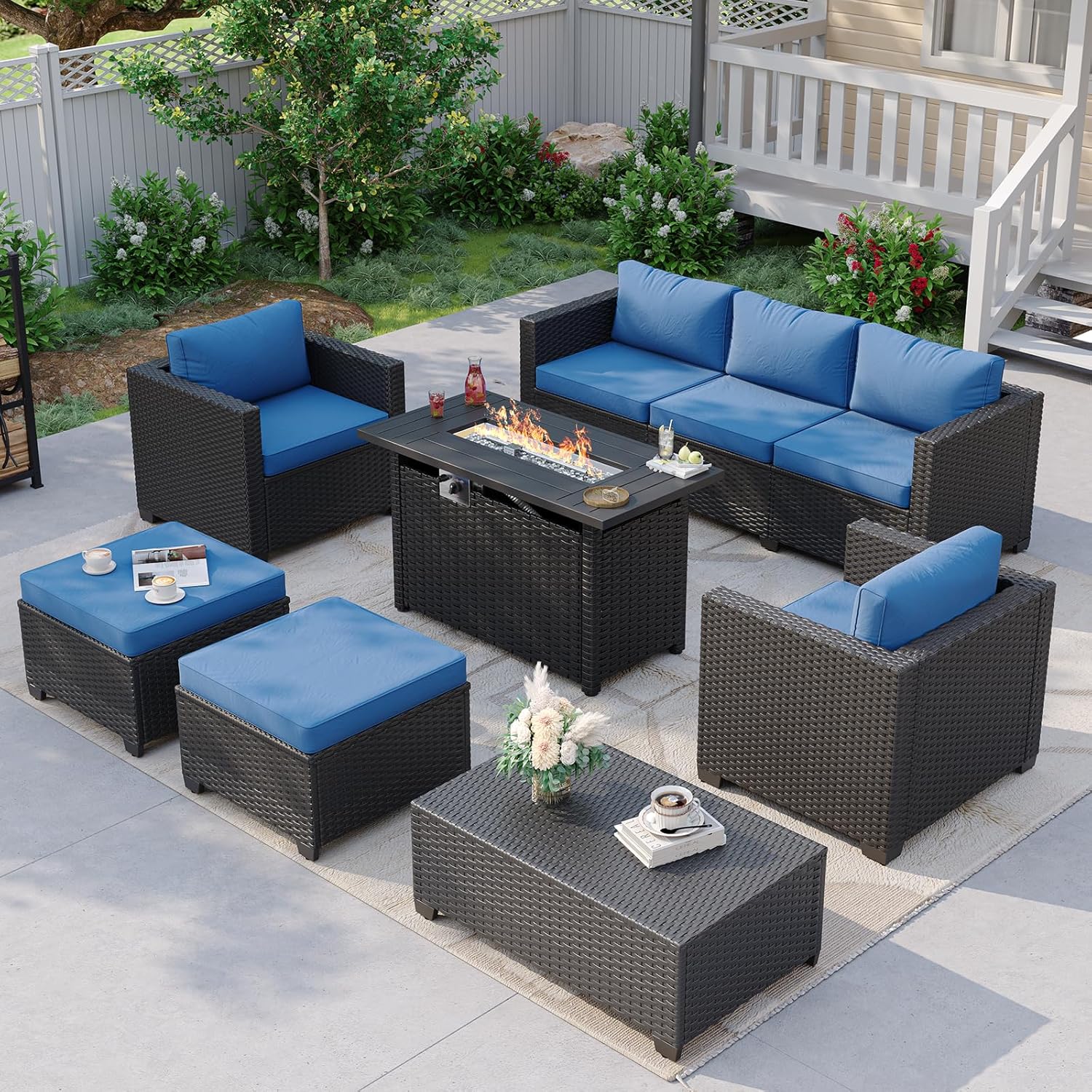 Marineblaues Outdoor-Sofa-Set  – Outdoor Furniture With Fire Pit Bewertung und Preis